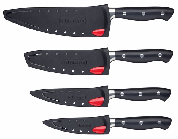 Sada nožů MasterClass EdgeKeeper 4 ks, kuchařský 20 cm, santoku 12 cm, univerzální 11,5 cm a loupací 9 cm se samoostřicími pouzdry MCEKTRSET4PC