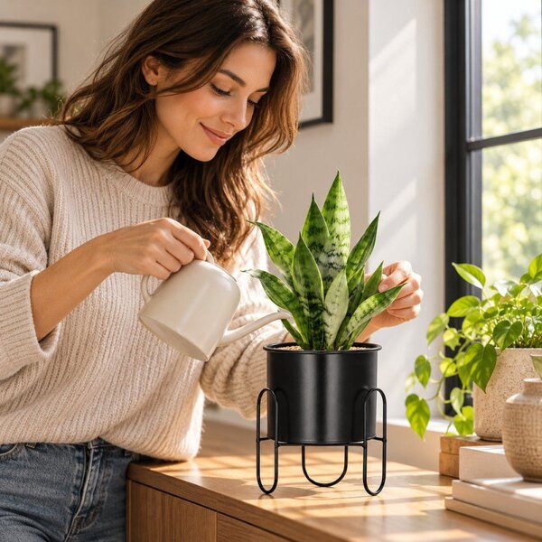 Květináč se stojanem 28 cm SPRINGOS GA0164 černý
