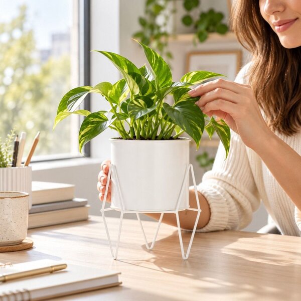 Květináč se stojanem 22 cm SPRINGOS GA0163 bílý