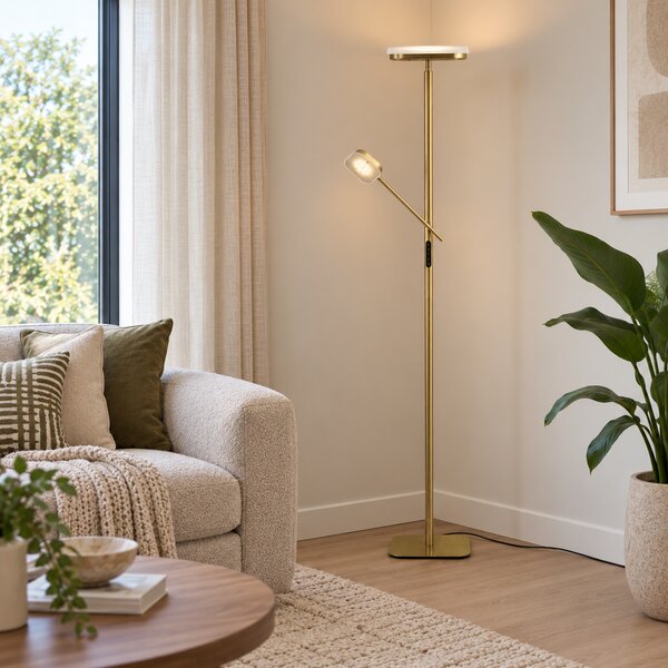 Moderní stojací lampa mosazná vč. stmívatelné LED - Divana