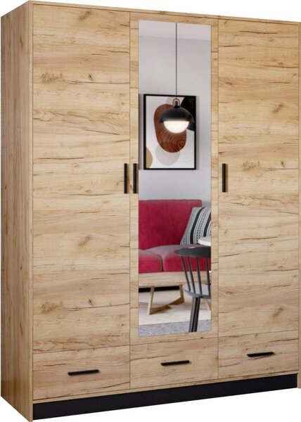 Šatní skříň se zrcadlem SANNA 150x215x58 cm dub craft