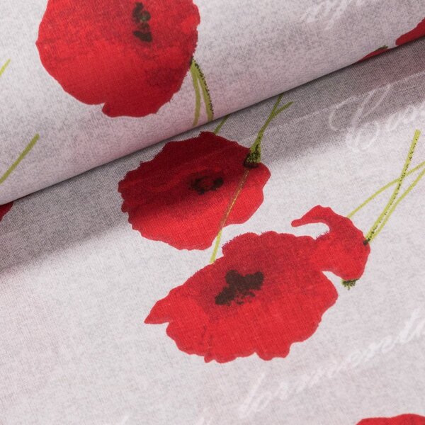 Bavlněné plátno 15540 POPPY ORIGINAL červené máky na šedé, š.140cm (látka v metráži)