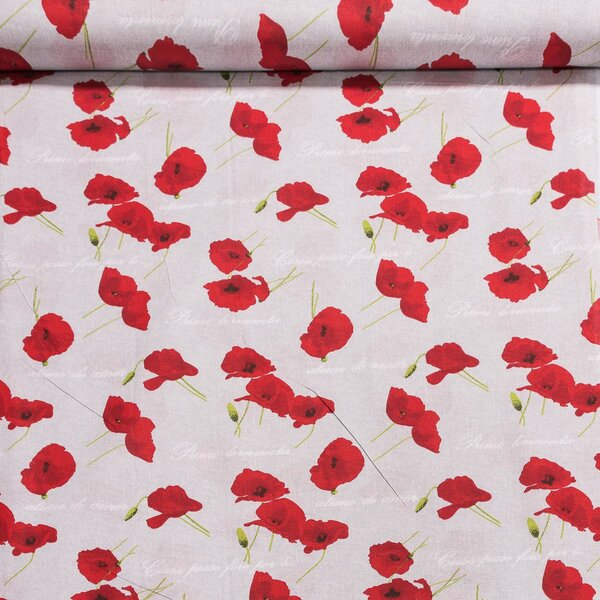 Bavlněné plátno 15540 POPPY ORIGINAL červené máky na šedé, š.140cm (látka v metráži)