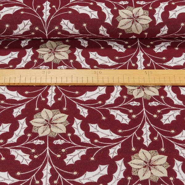 Směsové plátno vánoční SUGAR PLUM 02, mahonka na vínové, š.140cm (látka v metráži)