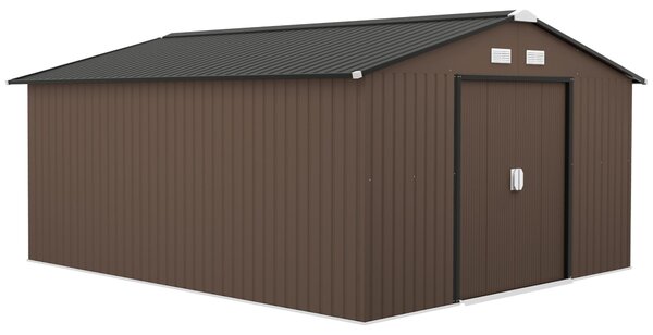 Zahradní domek Outsunny 12,4 m² se sedlovou stechou, posuvnými dvemi a základovou deskou, hndý