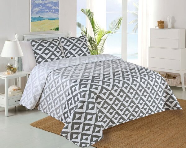 Jahu Přehoz na postel CASILLA šedo-bílý geometrický vzor, 140x220cm, jednolůžkový + povlak 45 x 45cm