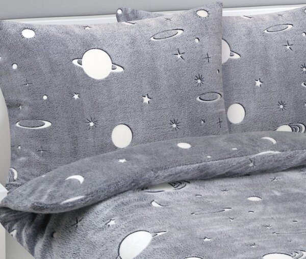 Bellatex Povlečení MIKROFLANEL 140x200, 70x90 cm Vesmír Šedá,Bílá