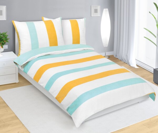 Bellatex Povlečení MIKROFLANEL 140x200, 70x90 cm Pruh Bílá,Tyrkysová,Žlutá