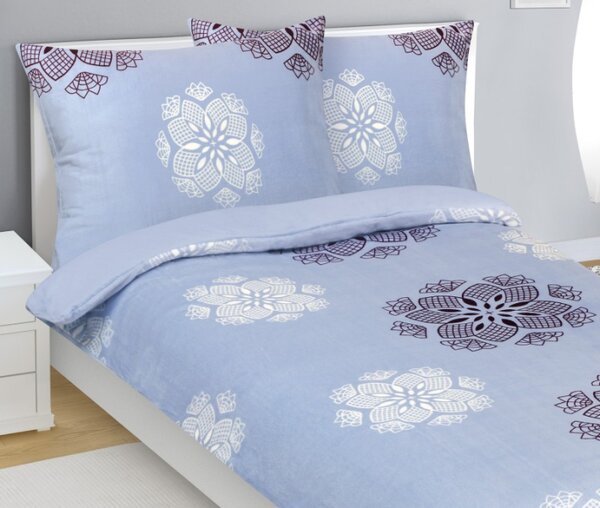 Bellatex Povlečení MIKROFLANEL 140x200, 70x90 cm Vločka Modrá,Fialová,Bílá