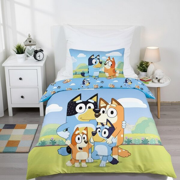 Jerry Fabrics Dětské povlečení do postýlky BLUEY 004 BABY, modro-zelené, bavlna hladká, 100x135cm + 40x60cm