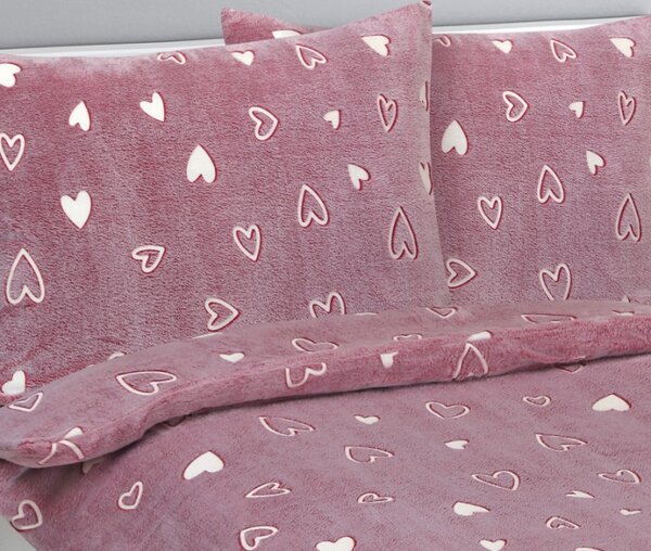 Bellatex Povlečení MIKROFLANEL 140x200, 70x90 cm Srdce Růžová,Bílá