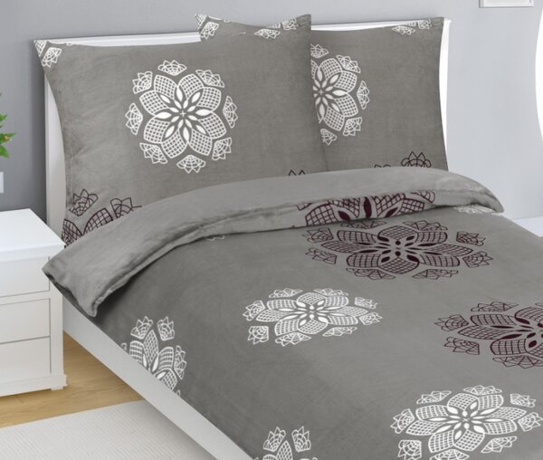 Bellatex Povlečení MIKROFLANEL 140x200, 70x90 cm Vločka Bílá,Šedá,Fialová