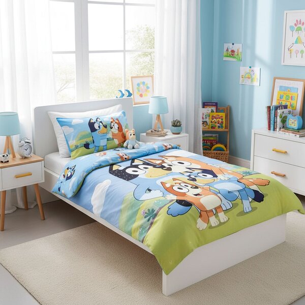 Jerry Fabrics Dětské povlečení do postýlky BLUEY 004 BABY, modro-zelené, bavlna hladká, 100x135cm + 40x60cm