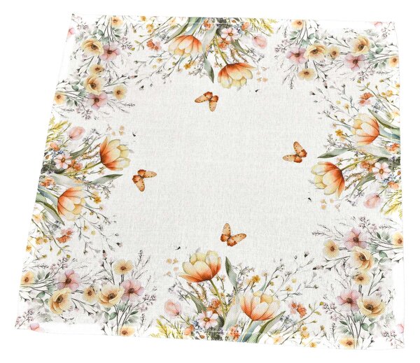 Forbyt kuchyňský ubrus / prostírání CYH6102 TISK, luční květy s motýlky, losové květy, bílá 35x35cm (čtverec)