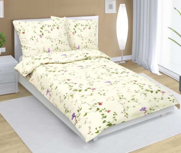 Bellatex Povlečení krepové Fialka Smetanová rozměr 140x200, 70x90 cm