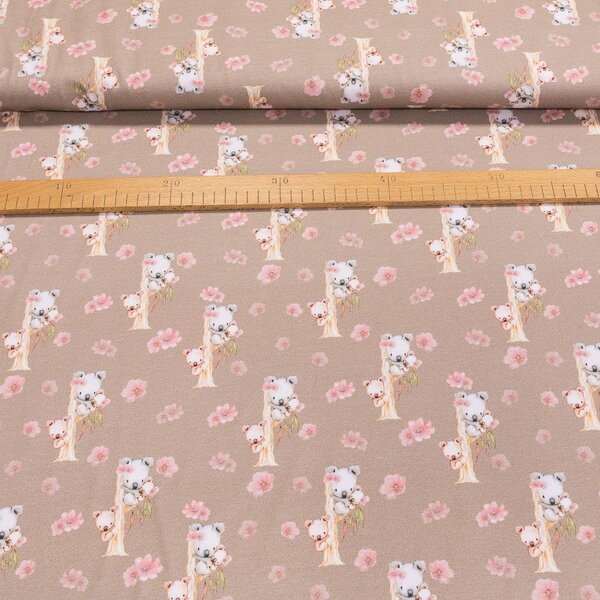 Bavlněný úplet dětský 8416-005 koaly na béžové, š.142cm (látka v metráži)
