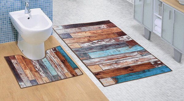 Bellatex koupelnová souprava 3D FOTOTISK DŘEVĚNÁ PODLAHA, 100x60cm (předložka) + 60x50cm (na WC)