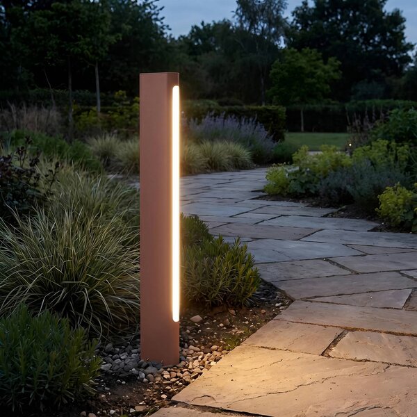 Lucande LED osvětlení cesty Celiora, výška 80 cm, hnědé, IP65, Hnědá / rez, Hliník, Moderní
