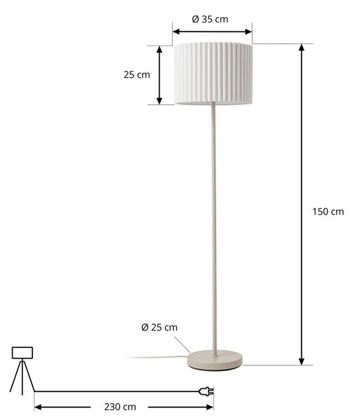 Lindby Stojací lampa Libbie, béžová, výška 150 cm, plátno, E27, Krémová / jantar, Obývací pokoj / jídelna, Textil / tkanina / hedvábí, Skandinávský