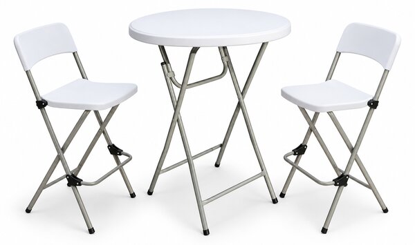 Skládací bistro stolek Ø 80 cm, výška 110 cm + 2 barové židle