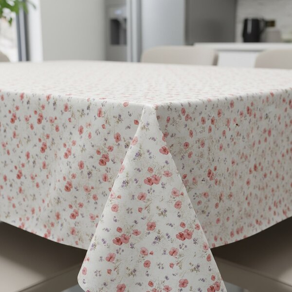Ubrus PVC s textilním podkladem 1363-01, luční máky, světle červená, š.140cm (metráž)
