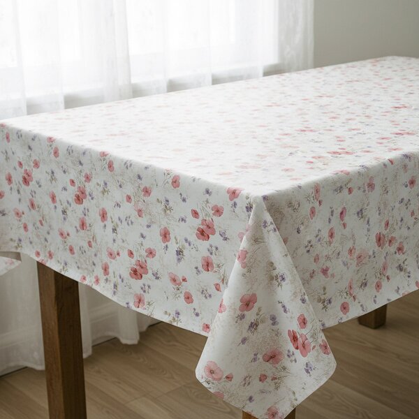 Ubrus PVC s textilním podkladem 1363-01, luční máky, světle červená, š.140cm (metráž)