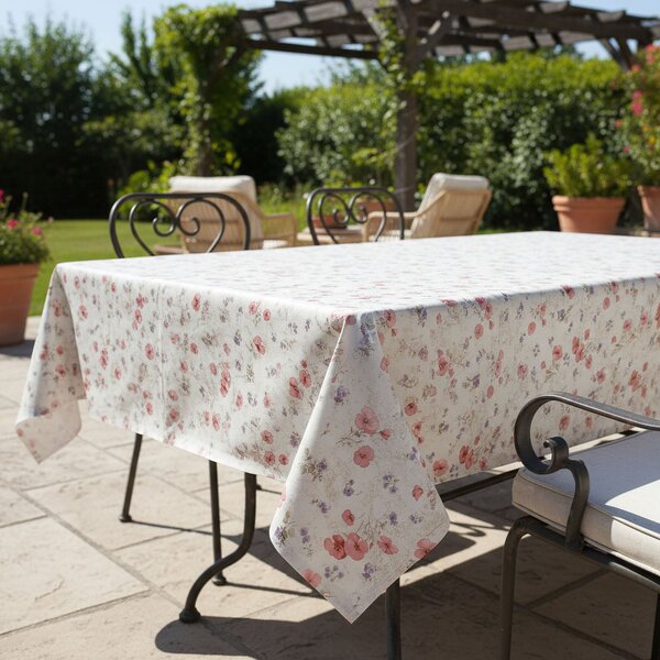 Ubrus PVC s textilním podkladem 1363-01, luční máky, světle červená, š.140cm (metráž)