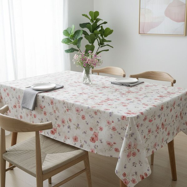 Ubrus PVC s textilním podkladem 1363-01, luční máky, světle červená, š.140cm (metráž)