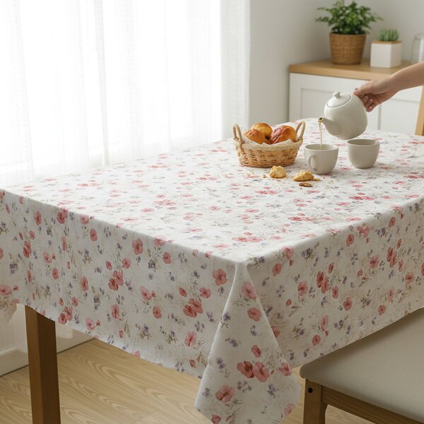 Ubrus PVC s textilním podkladem 1363-01, luční máky, světle červená, š.140cm (metráž)