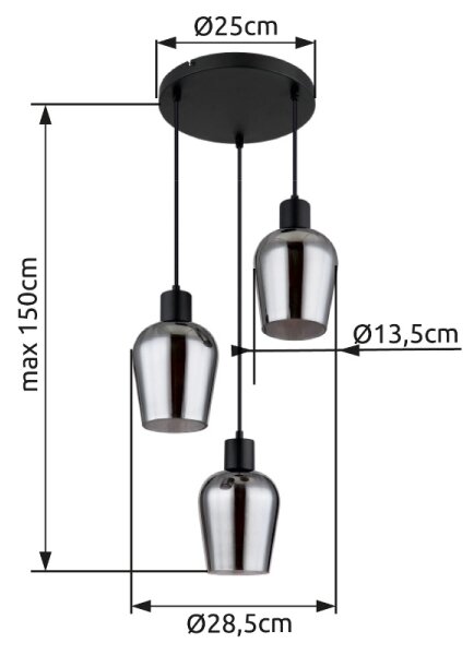 Globo 15627-3 - Lustr na lanku RYAN 3xE27/40W/230V pr. 28,5 cm černá