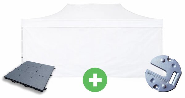 Nůžkový stan 3x6m ALU PREMIUM SET - plné bočnice + podlaha + závaží barva Bílá