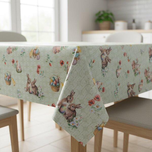 Ubrus PVC s textilním podkladem velikonoční 1747-02, velikonoční zajíčci na zelené, š.140cm (metráž)