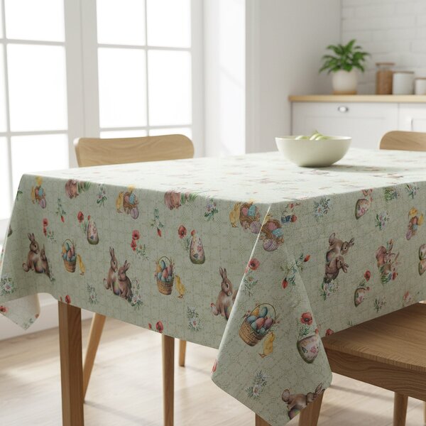 Ubrus PVC s textilním podkladem velikonoční 1747-02, velikonoční zajíčci na zelené, š.140cm (metráž)