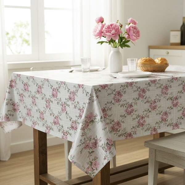 Ubrus PVC s textilním podkladem 1243-1, pivoňky růžové, š.140cm (metráž)