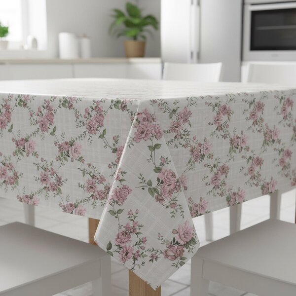 Ubrus PVC s textilním podkladem 1243-1, pivoňky růžové, š.140cm (metráž)