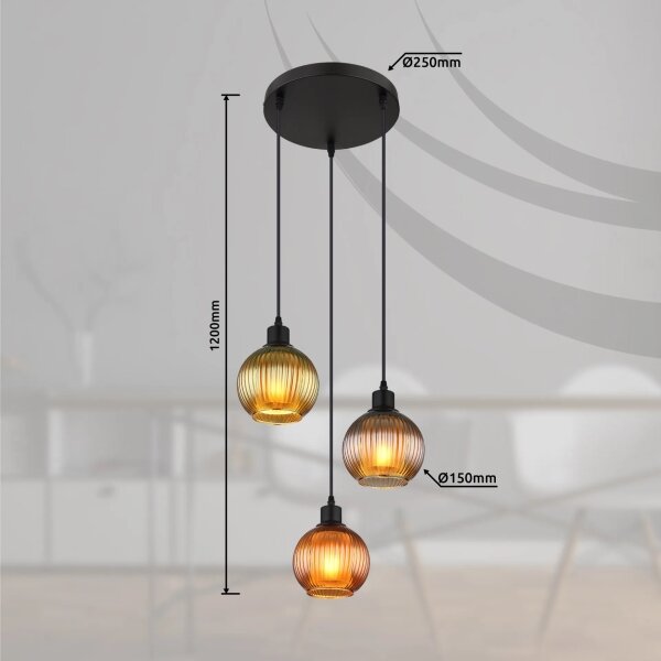 Globo 15638-3 - Lustr na lanku ZUMBA 3xE27/25W/230V pr. 36 cm měď/zelená/modrá
