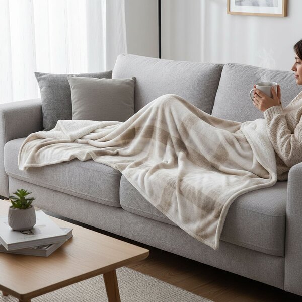 Bellatex Luxusní hebká hřejivá deka KORALL FLUTTO - imitace vlny, béžová kostka 150×200 cm