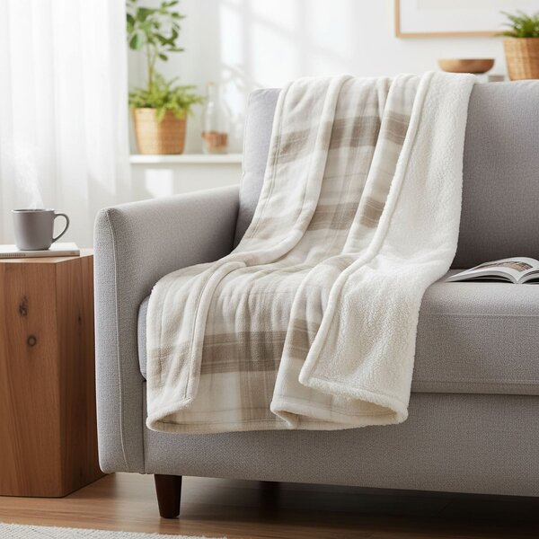 Bellatex Luxusní hebká hřejivá deka KORALL FLUTTO - imitace vlny, béžová kostka 150×200 cm