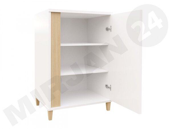 Skříňka Anrok 50 L AR01, Barva: bílá / bílý lesk + přírodní dýha 5902928366075