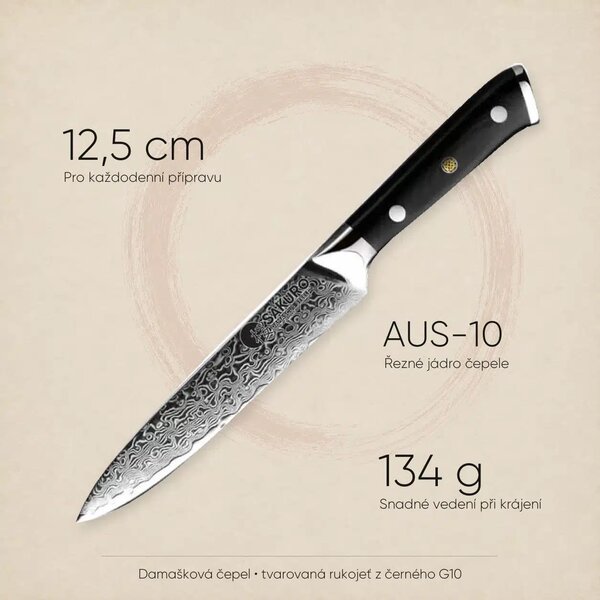 Víceúčelový nůž z damaškové oceli SaKuRo G10 12,5 cm