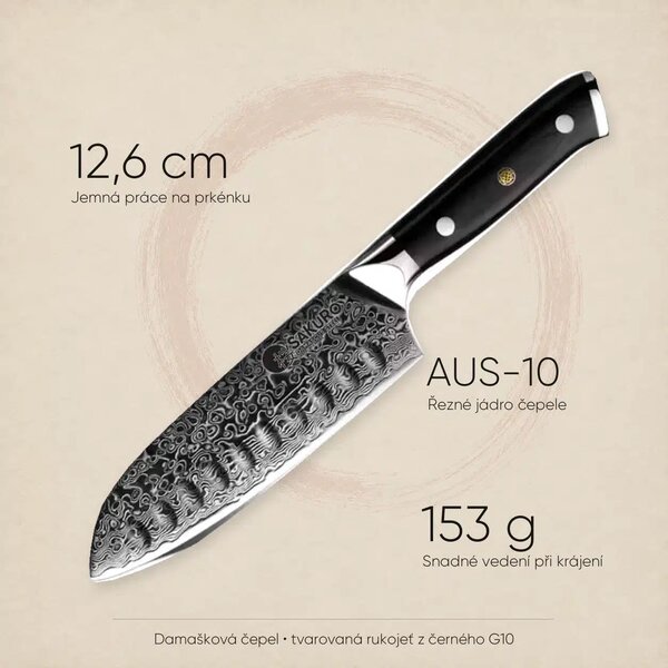 Malý santoku nůž z damaškové oceli SaKuRo G10 12,6 cm