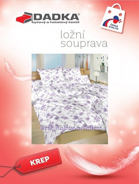 DADKA Krepové povlečení Kvítí fialové na bílém podkladu 140x200, 70x90 cm