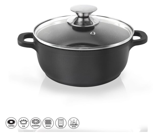 Hrnec s nepřilnavým povrchem Pfluon Granit se skleněnou poklicí Orion Grande, ⌀ 20 cm
