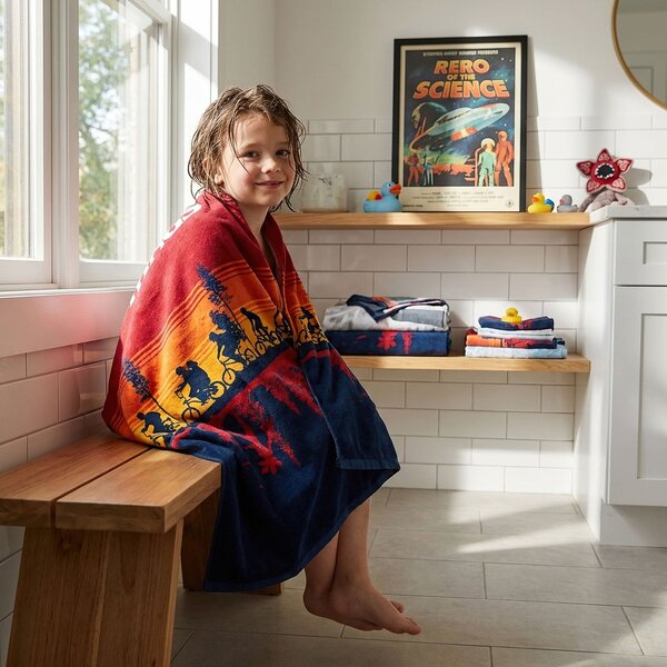 Jerry Fabrics dětská plážová osuška STRANGER THINGS, červeno-modrá, froté, 70x140cm