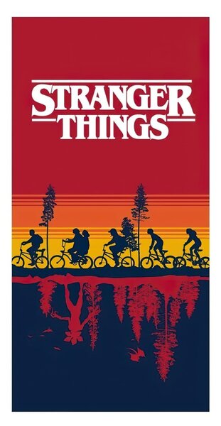 Jerry Fabrics dětská plážová osuška STRANGER THINGS, červeno-modrá, froté, 70x140cm
