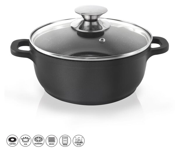 Hrnec s nepřilnavým povrchem Pfluon Granit se skleněnou poklicí Orion Grande, ⌀ 24 cm
