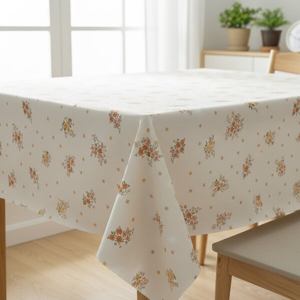 Ubrus PVC s textilním podkladem 1287-2, oranžové květinky na béžové, š.140cm (metráž)