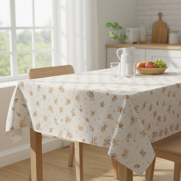 Ubrus PVC s textilním podkladem 1287-2, oranžové květinky na béžové, š.140cm (metráž)