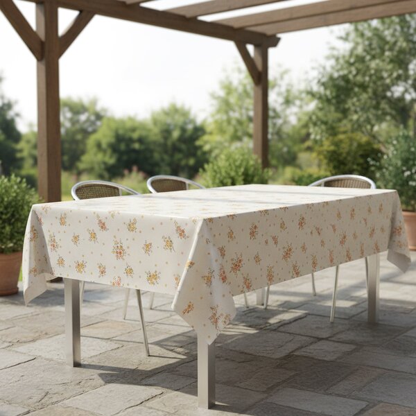 Ubrus PVC s textilním podkladem 1287-2, oranžové květinky na béžové, š.140cm (metráž)