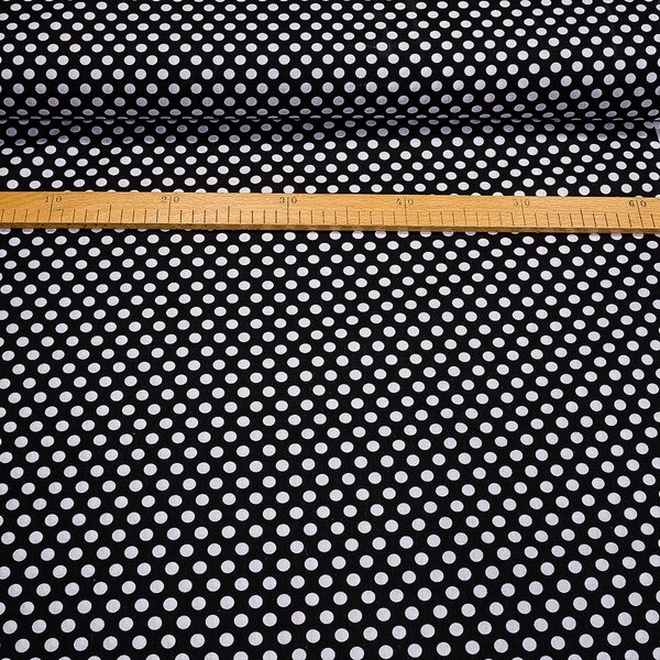 Bavlněné plátno větší bílý hustý puntík na černé, š.140cm (látka v metráži)